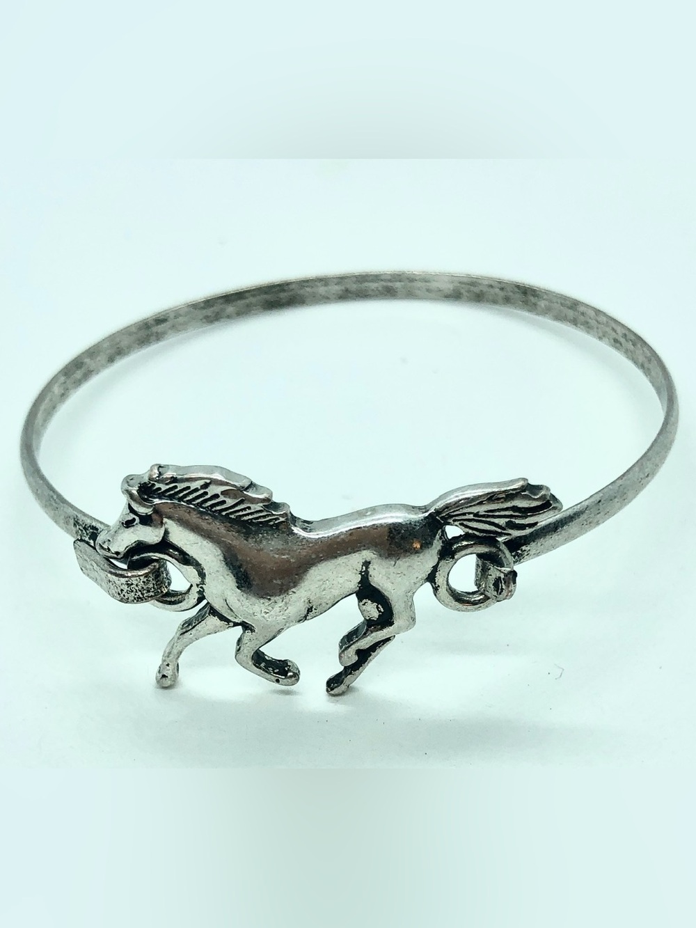 Burnished Silver tone Horse Bangle Bracelet